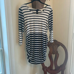 Jessica Simpson Maternity Pregnancy Ruched Striped Stretch Dress Baby Shower L